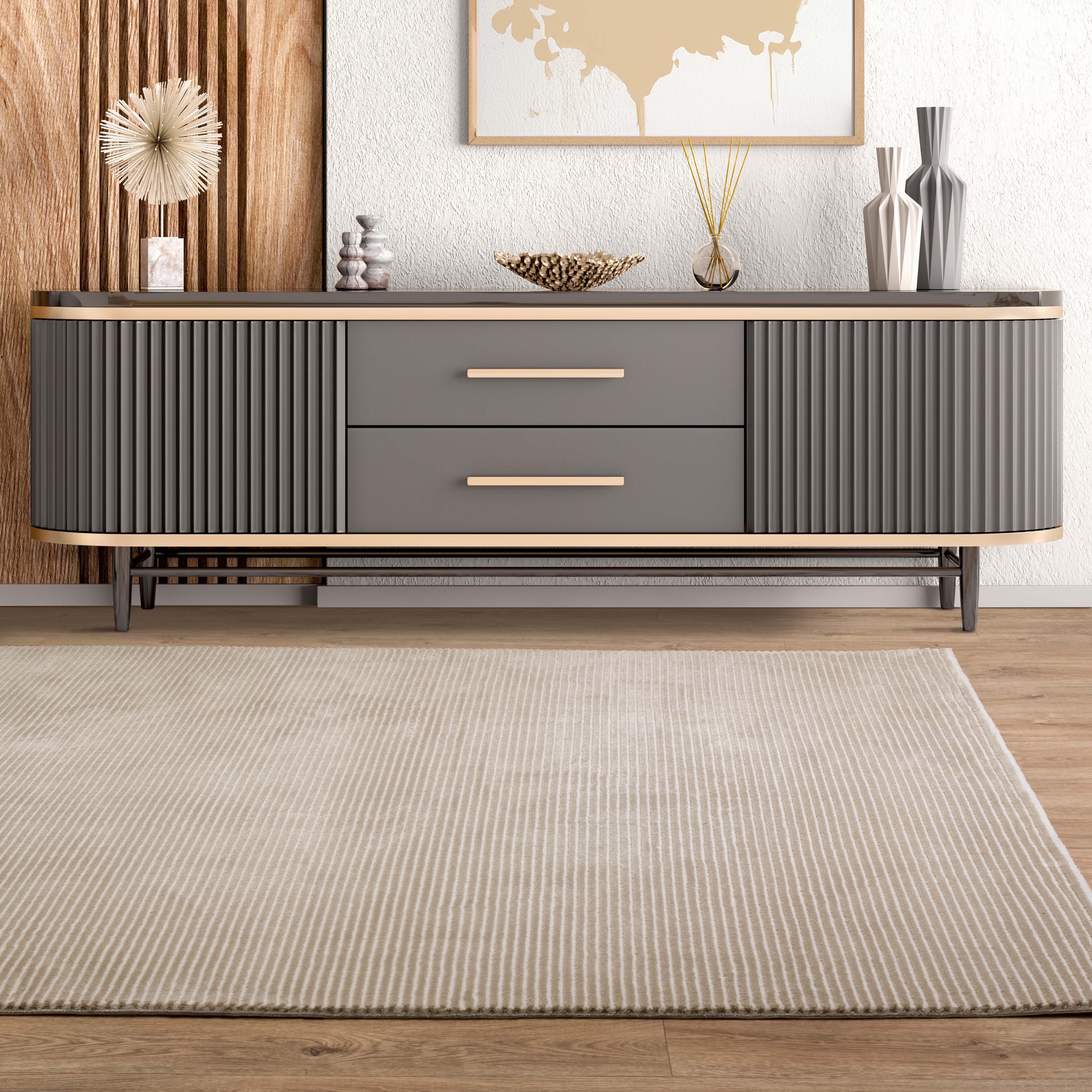 Kuza Plain Stripe Beige Rug