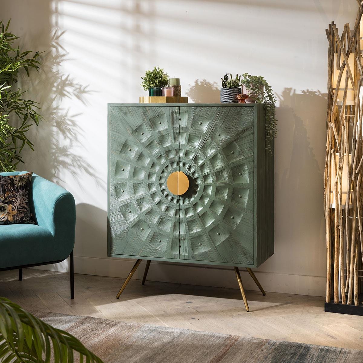 Siena 2 Door Cabinet Sideboard Green 95cm