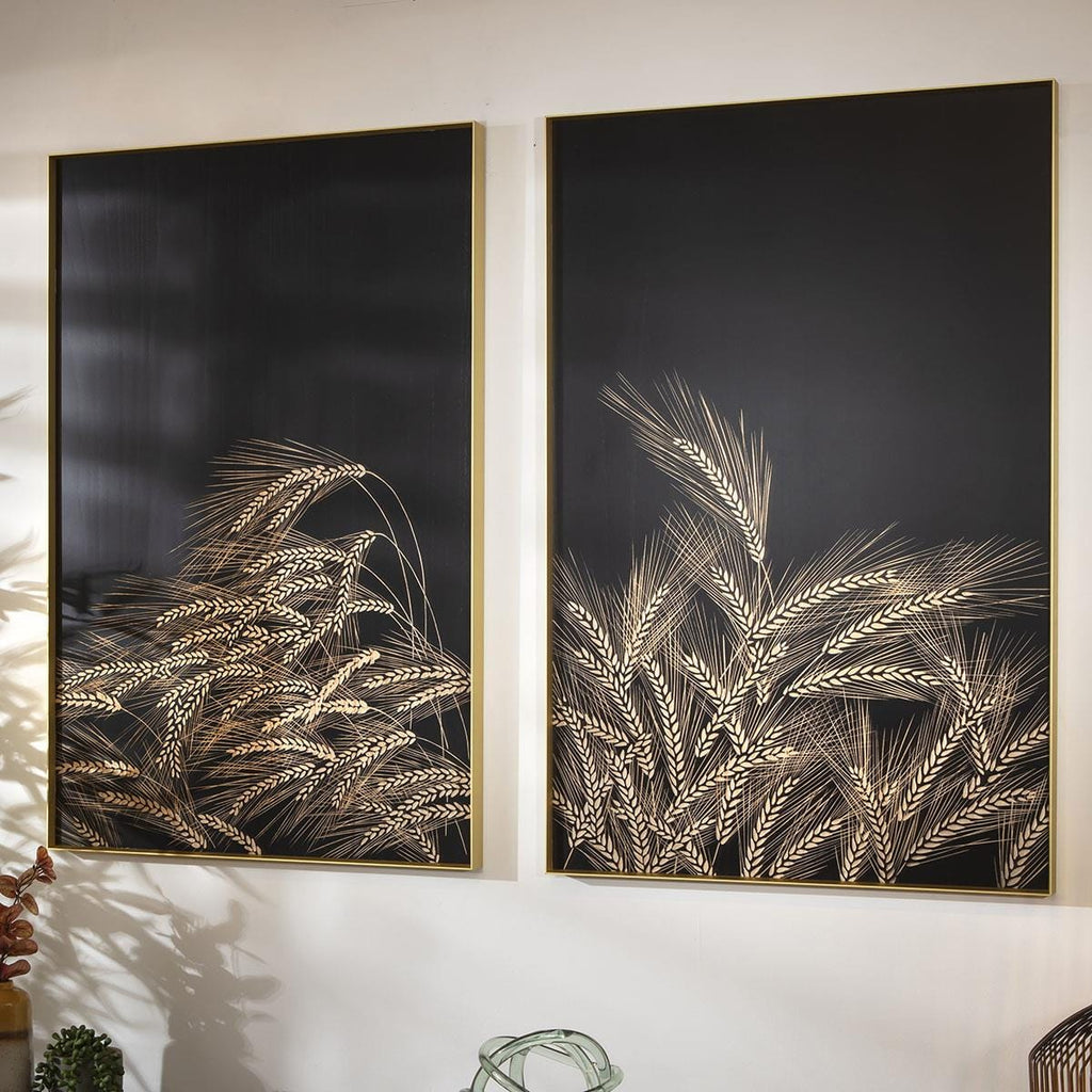 2-Piece Hand-Carved Metal Framed Wall Artwork Set Copper & Wood 60x90cm