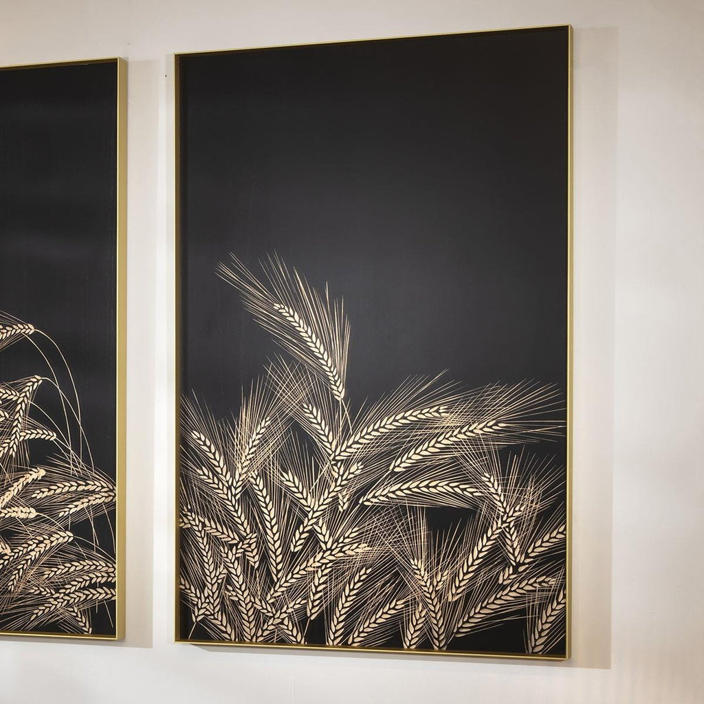 2-Piece Hand-Carved Metal Framed Wall Artwork Set Copper & Wood 60x90cm