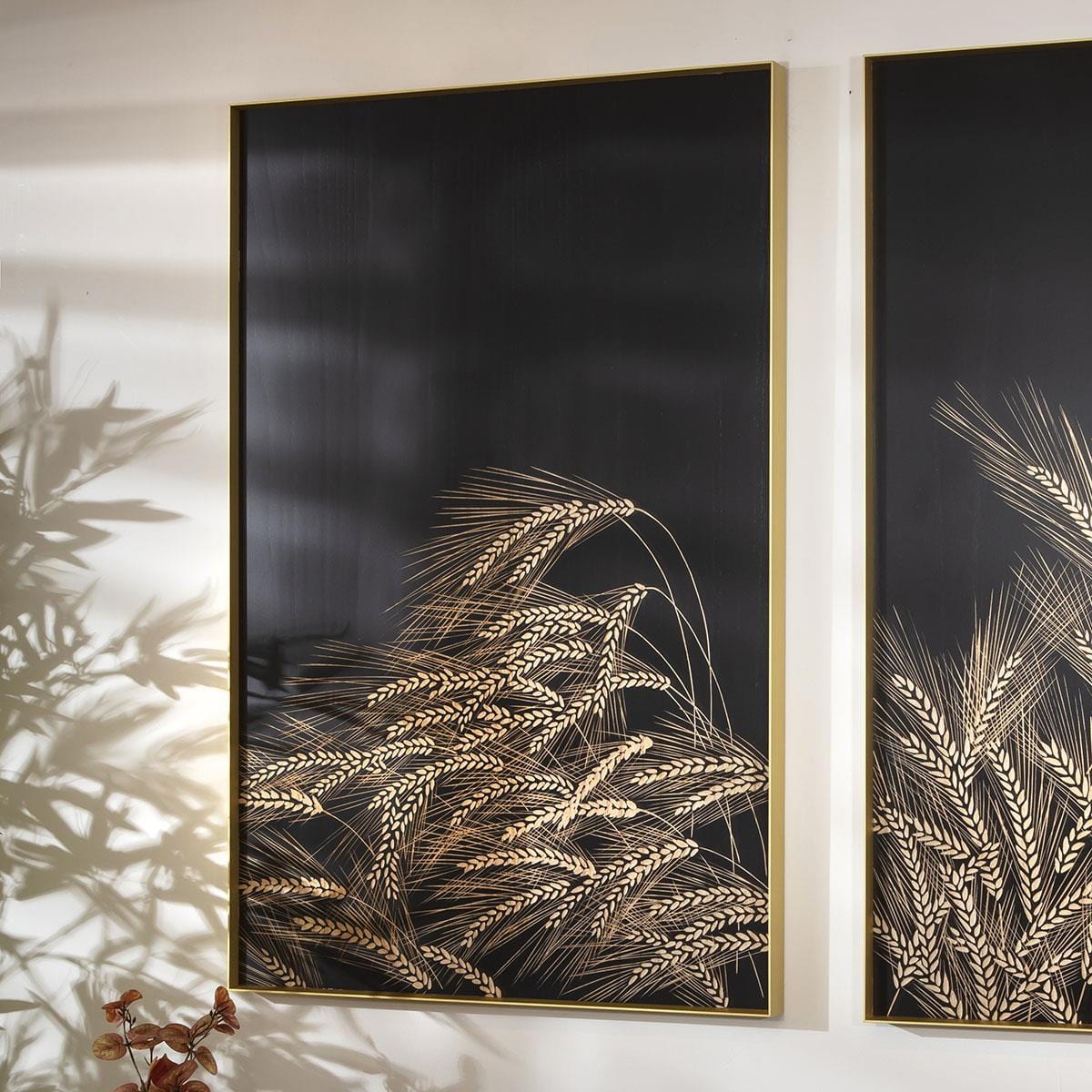 2-Piece Hand-Carved Metal Framed Wall Artwork Set Copper & Wood 60x90cm