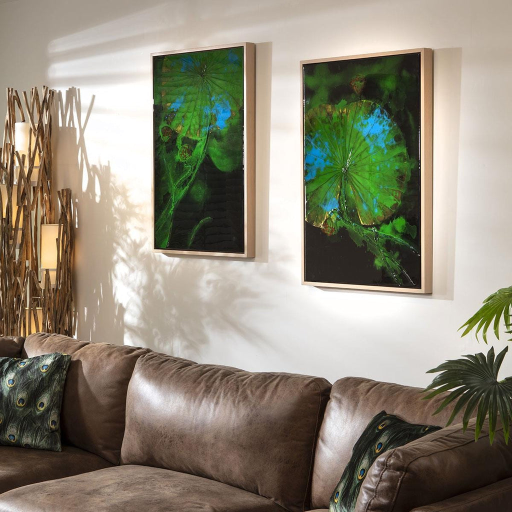 2-Piece Abstract Lotus Wall Artwork Set Black & Green 120x90cm