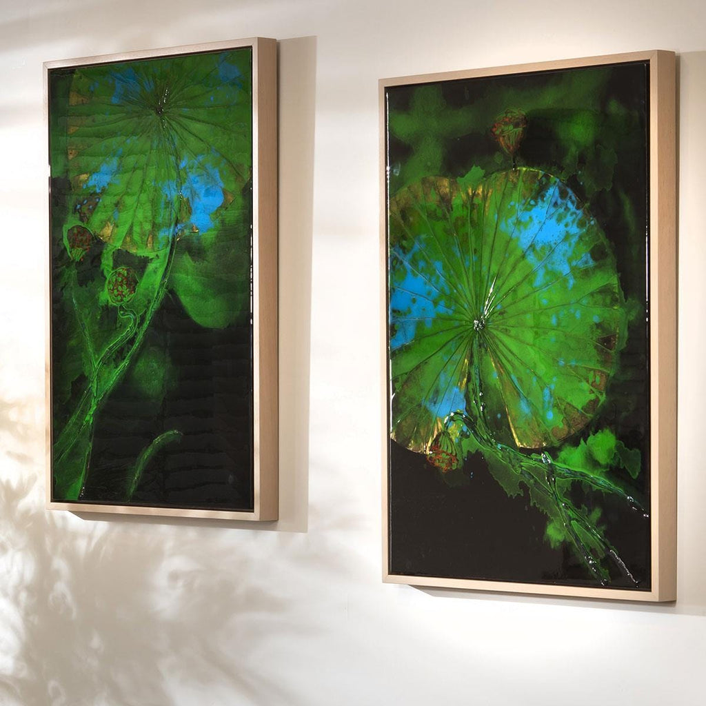 2-Piece Abstract Lotus Wall Artwork Set Black & Green 120x90cm
