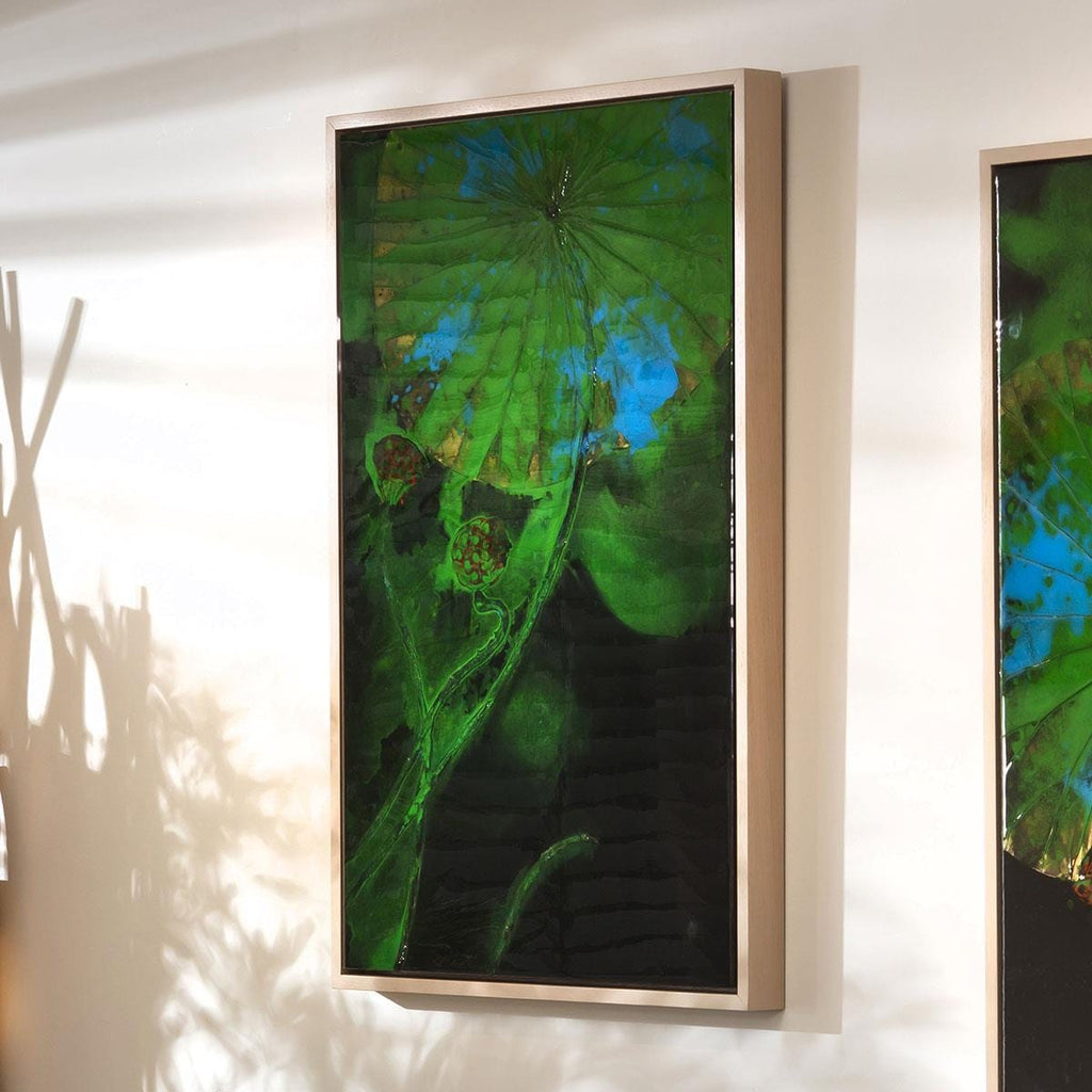 2-Piece Abstract Lotus Wall Artwork Set Black & Green 120x90cm