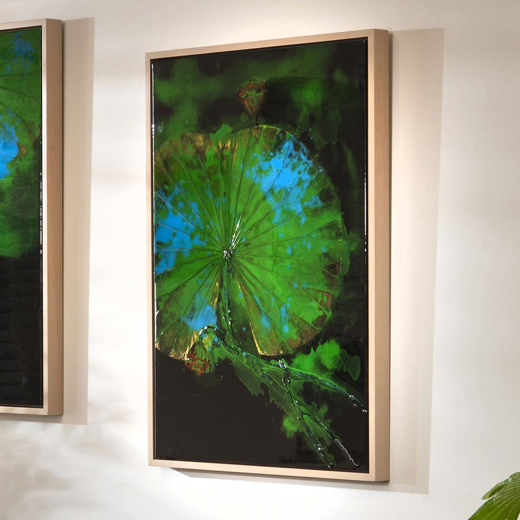 2-Piece Abstract Lotus Wall Artwork Set Black & Green 120x90cm
