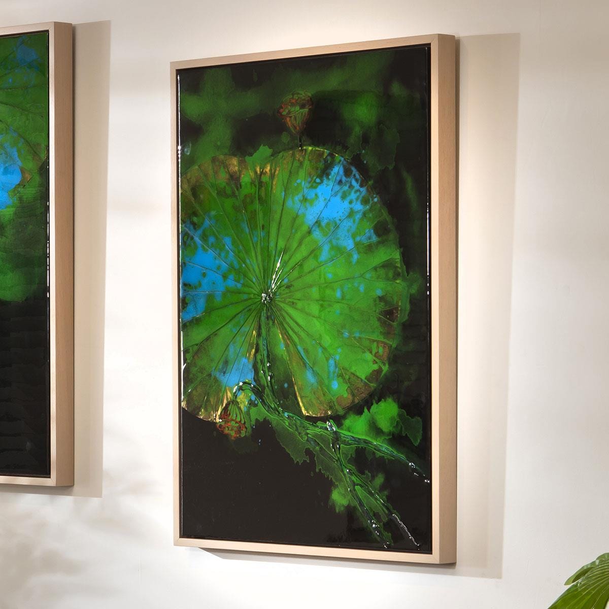 2-Piece Abstract Lotus Wall Artwork Set Black & Green 120x90cm