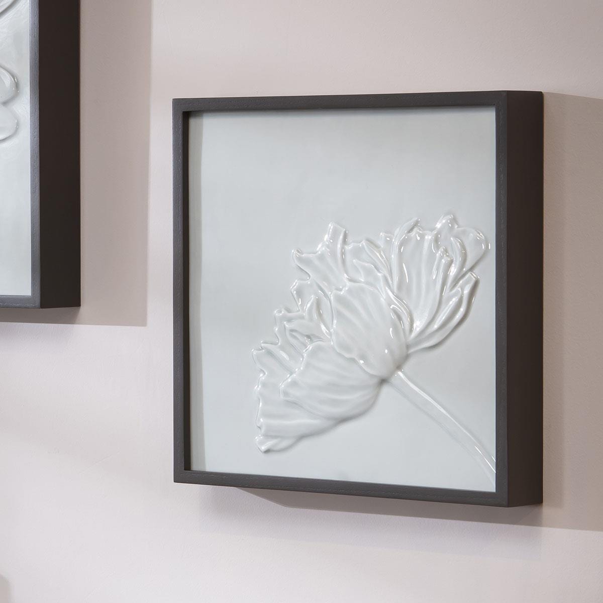 2-Piece Porcelain Flower Framed Wall Artwork Set White 36x36cm