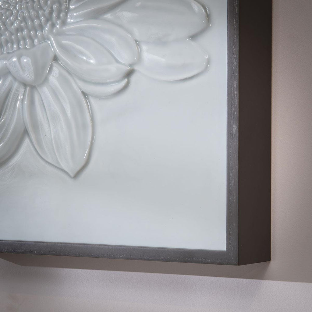 2-Piece Porcelain Flower Framed Wall Artwork Set White 36x36cm