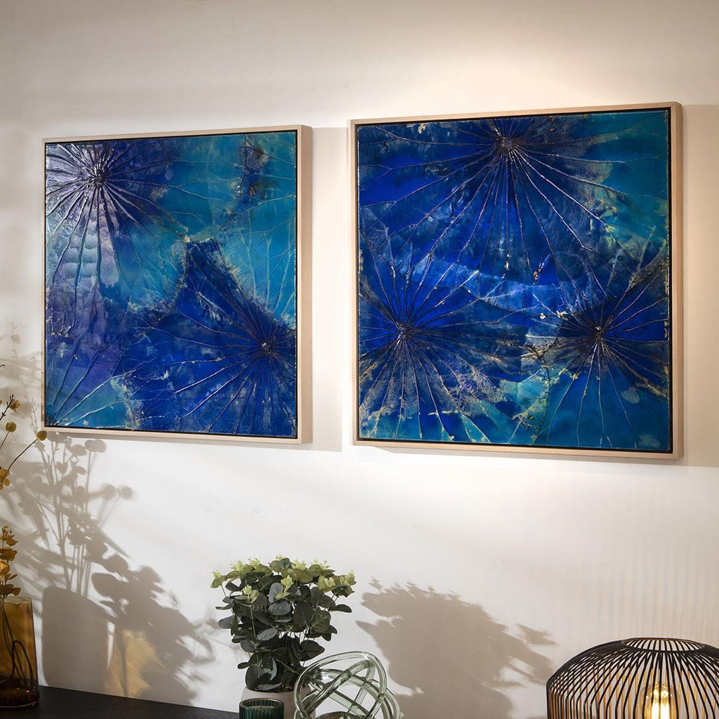 2-Piece Square Abstract Framed Wall Artwork Set Blue 120x60cm