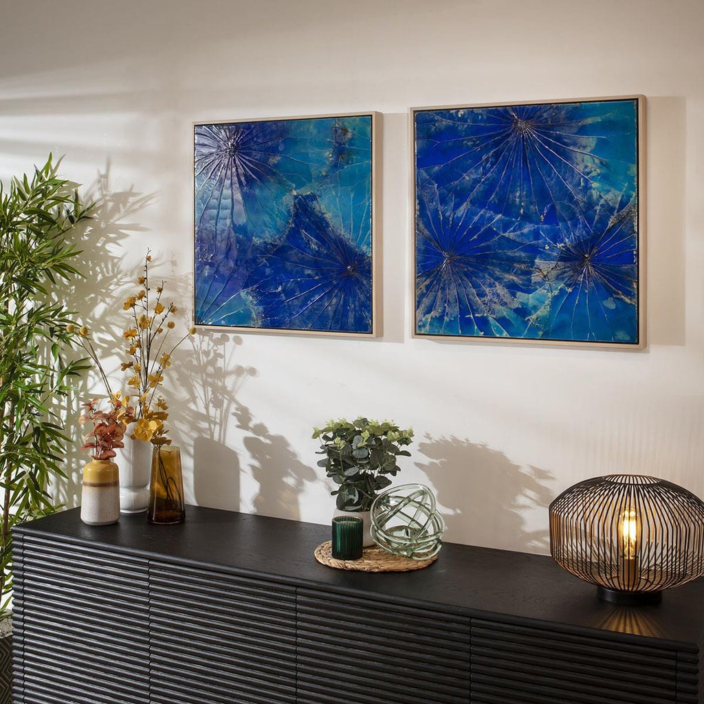 2-Piece Square Abstract Framed Wall Artwork Set Blue 120x60cm