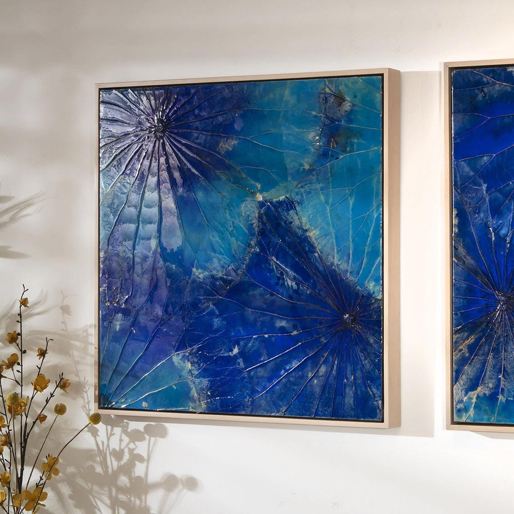 2-Piece Square Abstract Framed Wall Artwork Set Blue 120x60cm