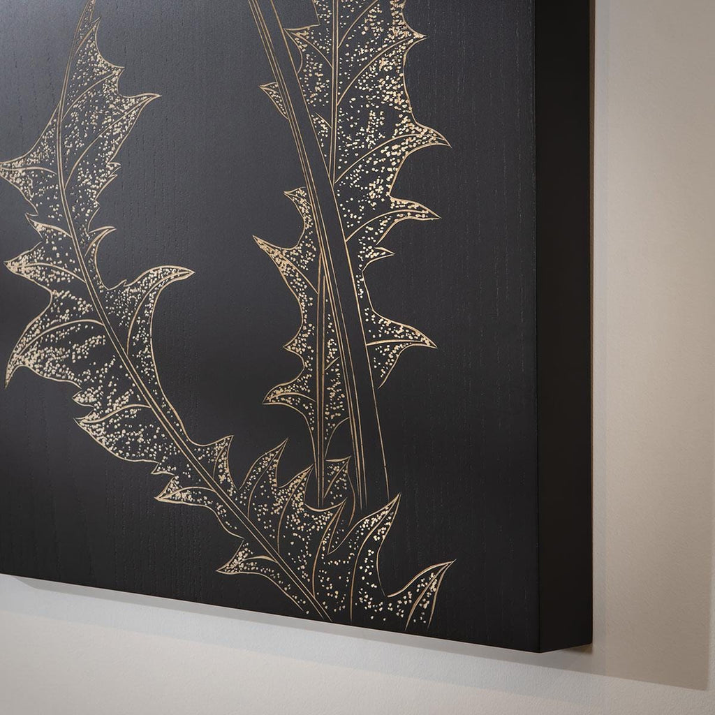 3-Piece Hand-Carved Dandelion Wall Artwork Set Black & Wood 150x70cm