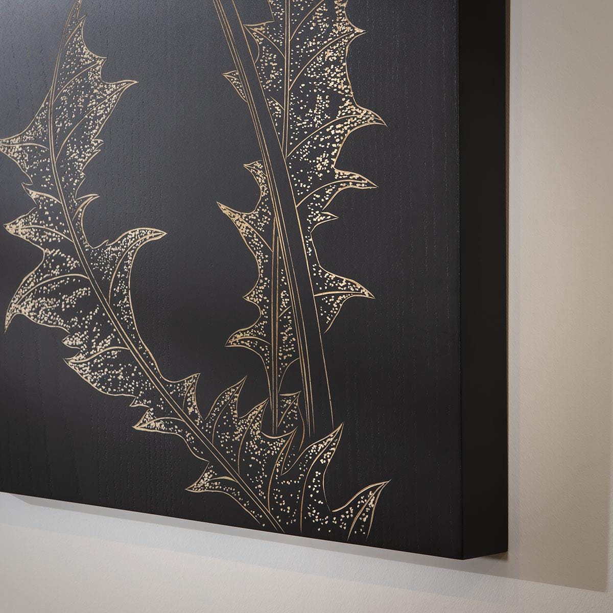 3-Piece Hand-Carved Dandelion Wall Artwork Set Black & Wood 150x70cm