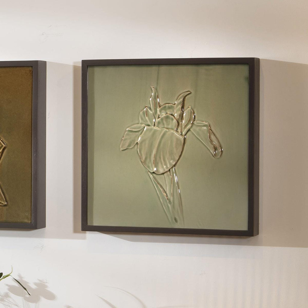 3-Piece Porcelain Flower Framed Wall Artwork Set Green 108x36cm