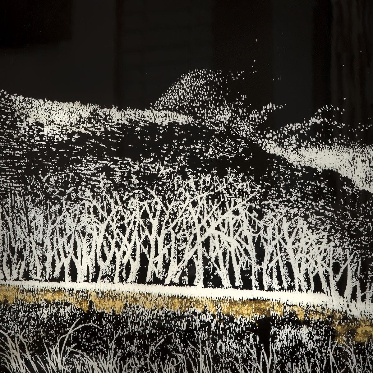 3-Piece Square Gold Metal Framed Wall Artwork Set Black & White 120x40cm