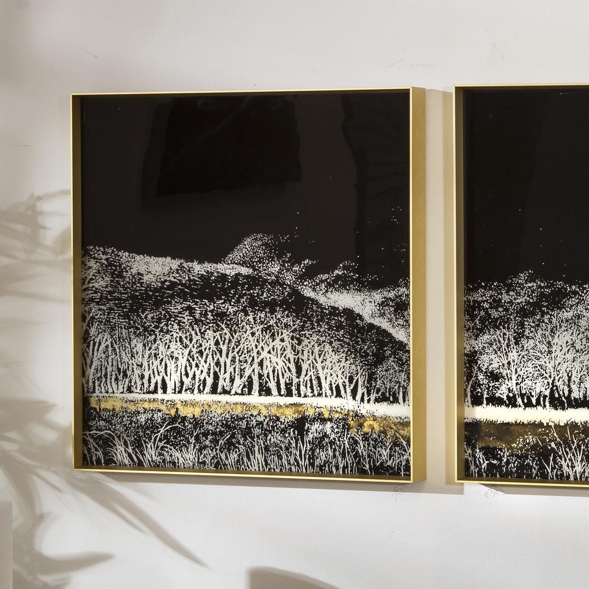 3-Piece Square Gold Metal Framed Wall Artwork Set Black & White 120x40cm