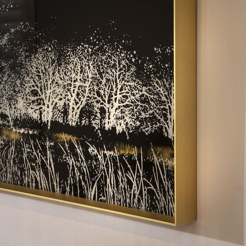 3-Piece Square Gold Metal Framed Wall Artwork Set Black & White 120x40cm