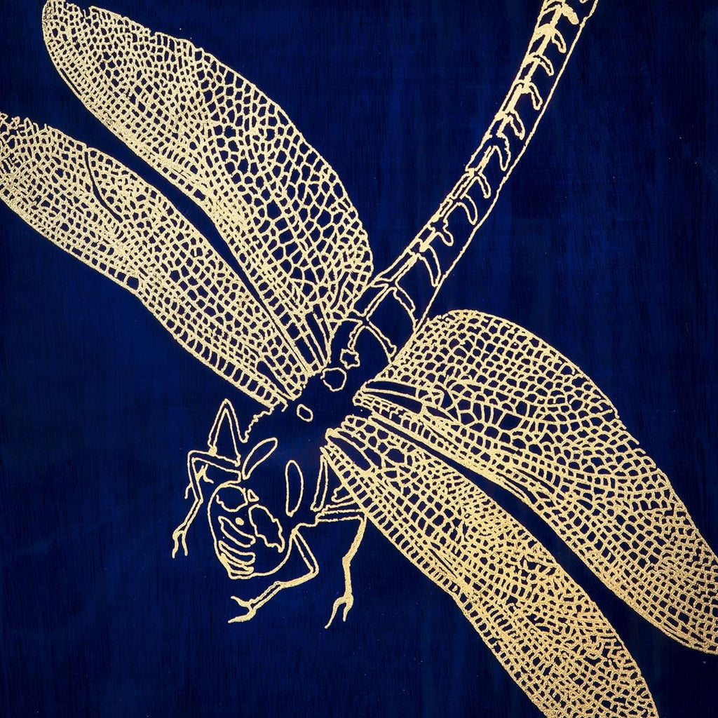 4-Piece Dragon Fly Gold Metal Framed Wall Artwork Set Blue 80x80cm