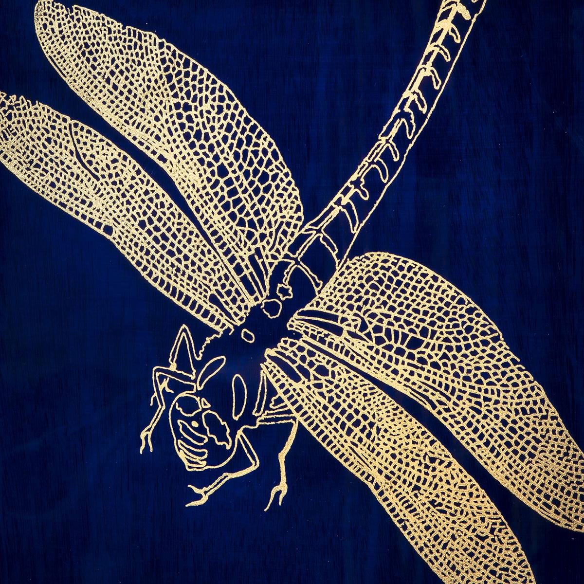 4-Piece Dragon Fly Gold Metal Framed Wall Artwork Set Blue 80x80cm