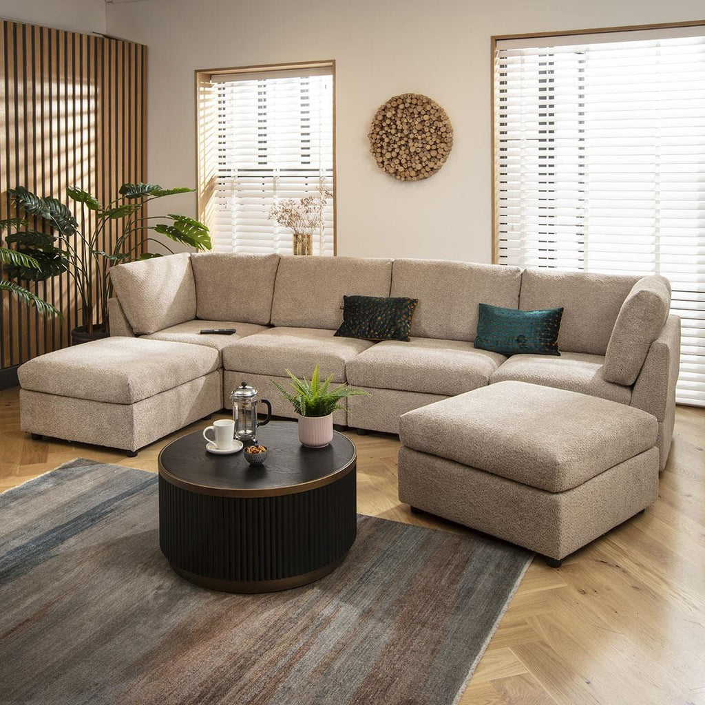 Sully 4 Seater U-Shape Sofa Biscuit Beige Boucle 320x160cm 7