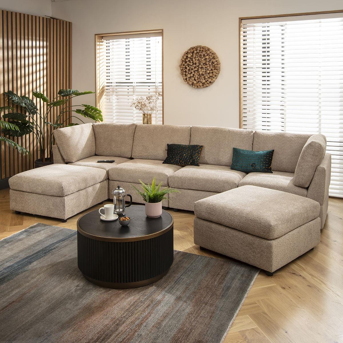 Sully 4 Seater U-Shape Sofa Biscuit Beige Boucle 320x160cm 7