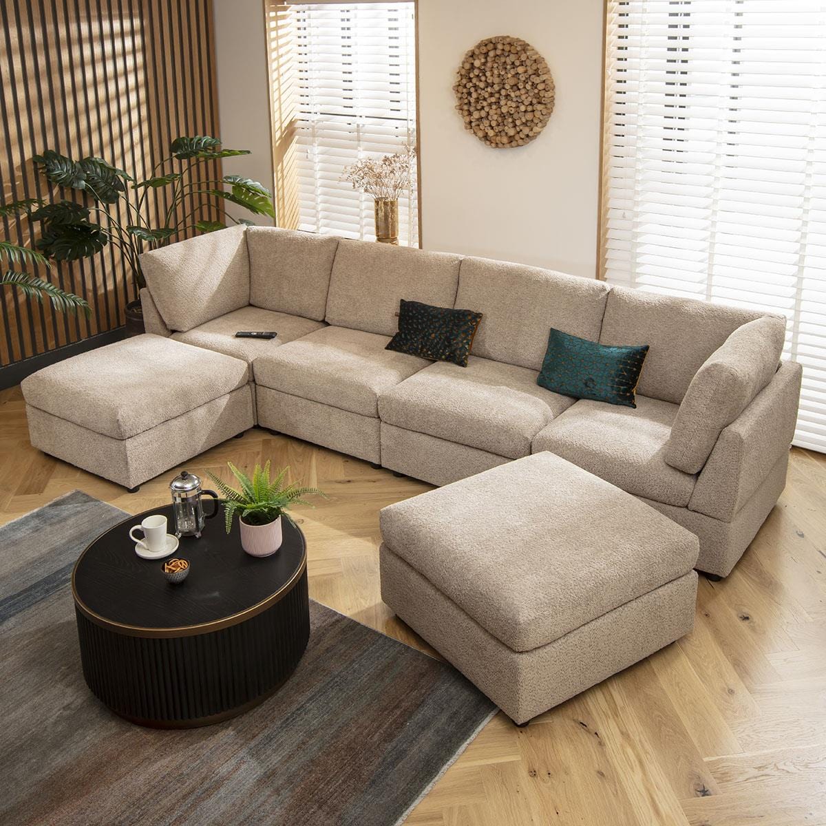 Sully 4 Seater U-Shape Sofa Biscuit Beige Boucle 320x160cm 7