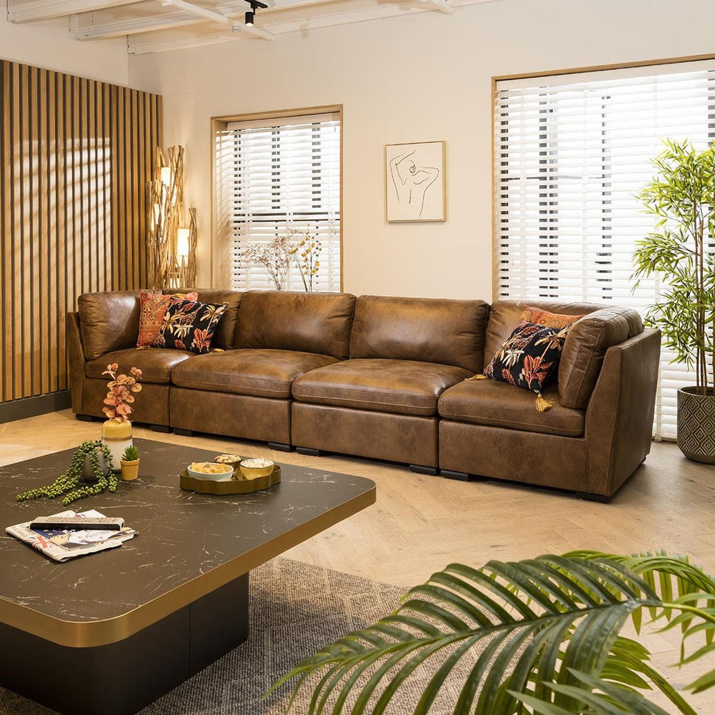 Mikey 4 Seater Modular Sofa Brown 380x95cm 16