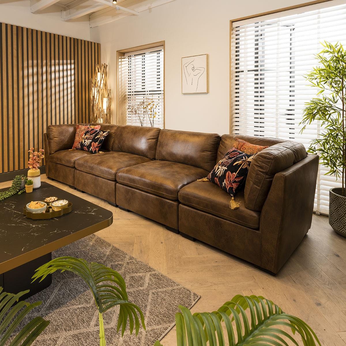 Mikey 4 Seater Modular Sofa Brown 380x95cm 16