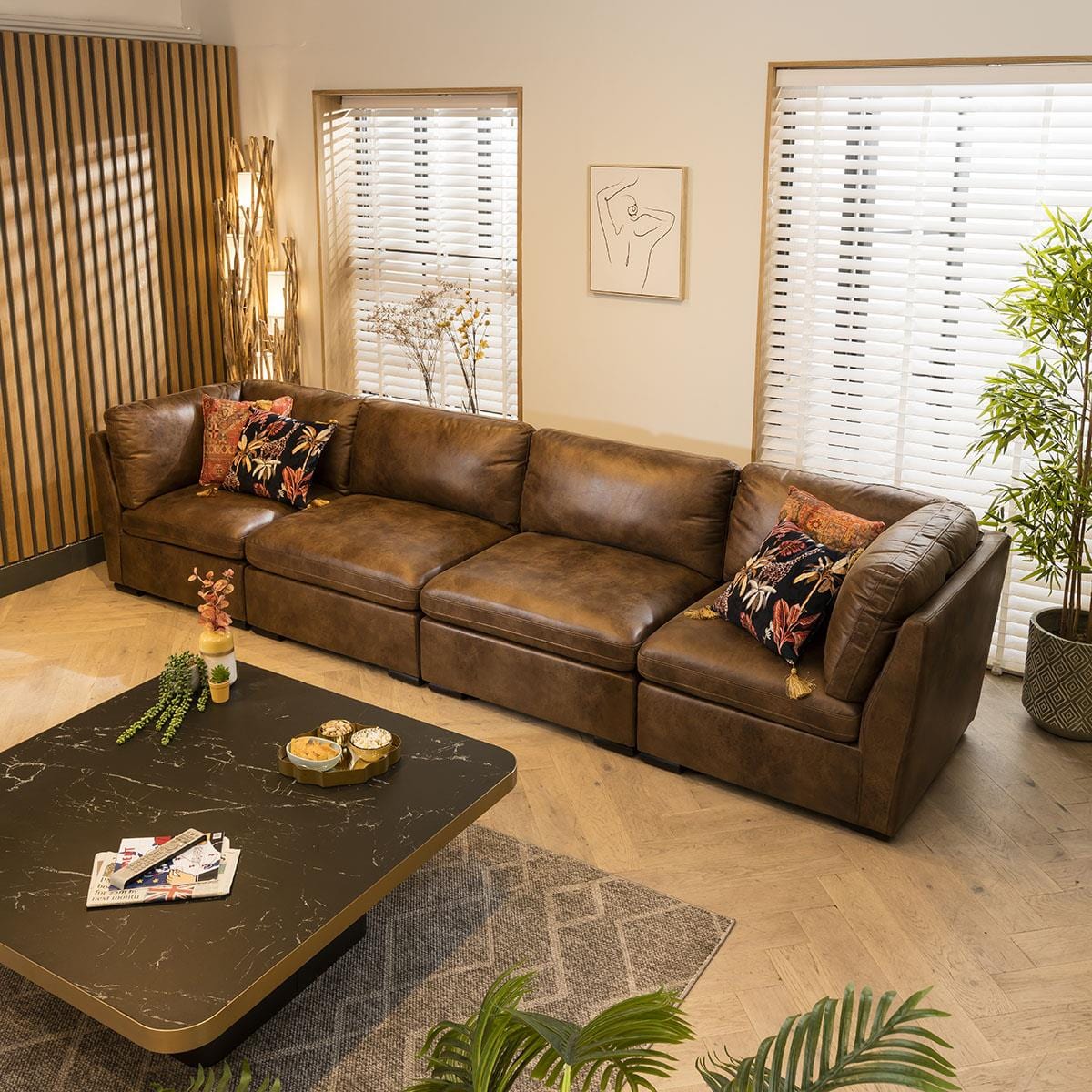 Mikey 4 Seater Modular Sofa Brown 380x95cm 16