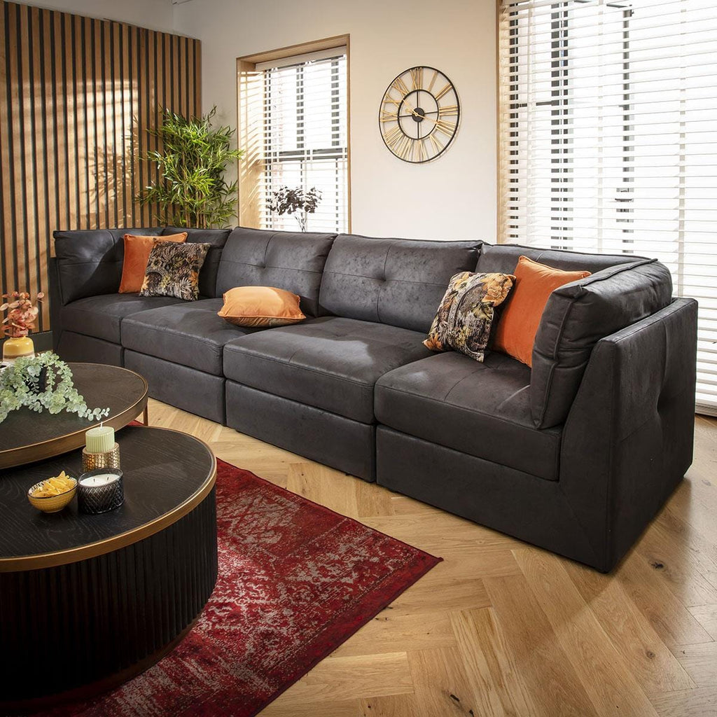 Archie 4 Seater Modular Sofa Black 360x90cm 16
