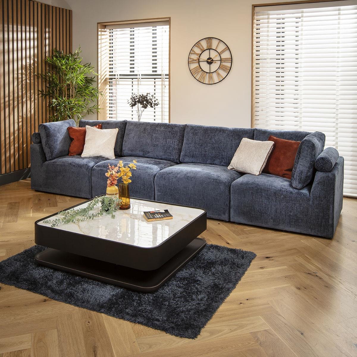 Martha 4 Seater Modular Sofa Blue Chenille 348x92cm 16