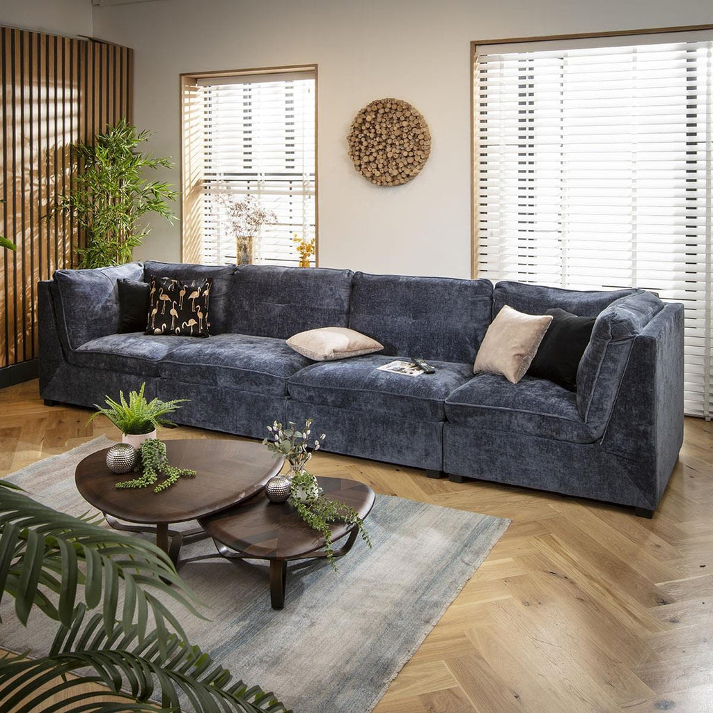 Anni 4 Seater Modular Sofa Blue Chenille 366x96cm 16
