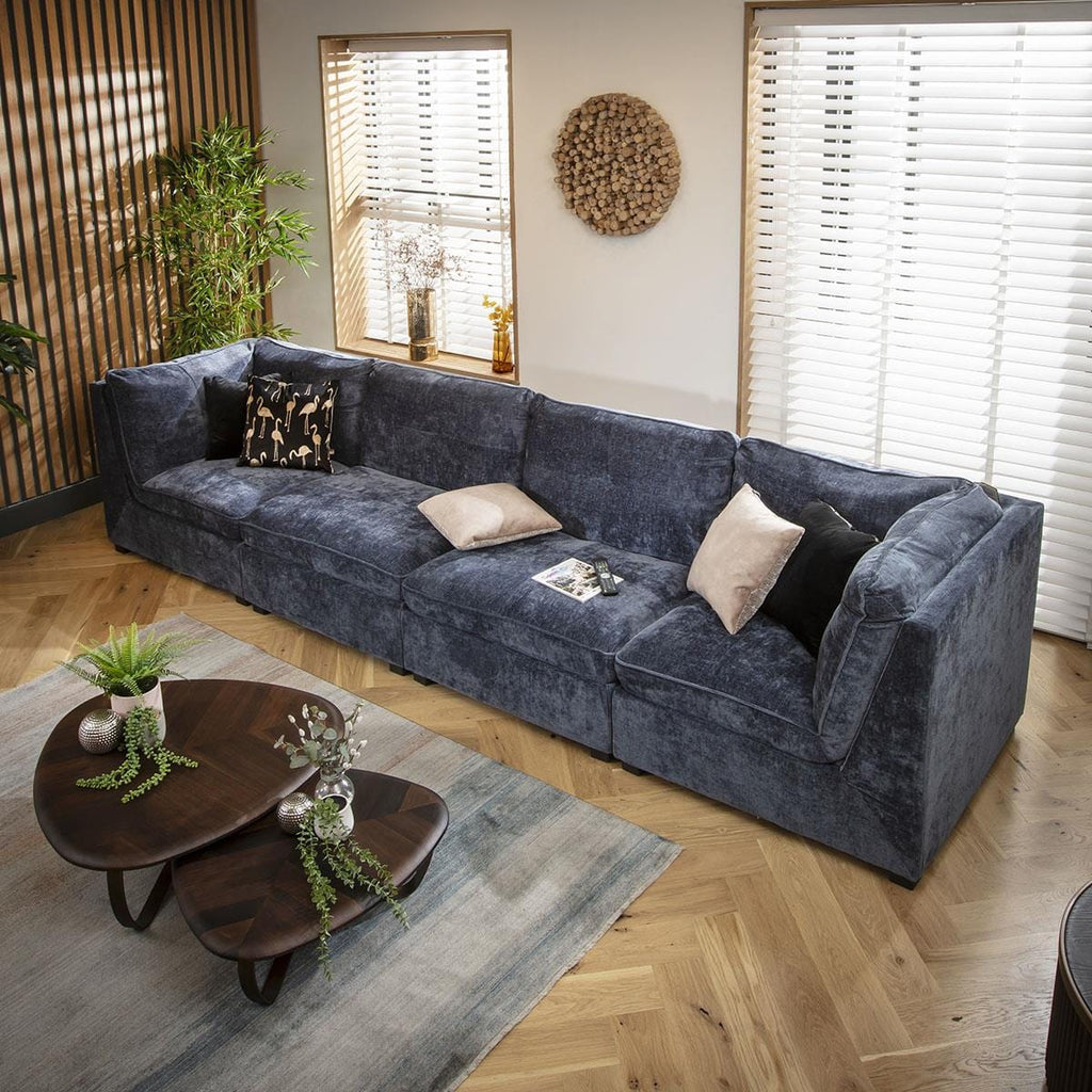 Anni 4 Seater Modular Sofa Blue Chenille 366x96cm 16