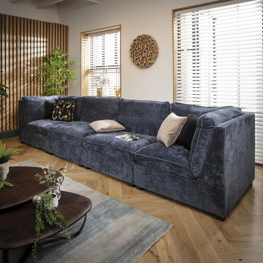 Anni 4 Seater Modular Sofa Blue Chenille 366x96cm 16