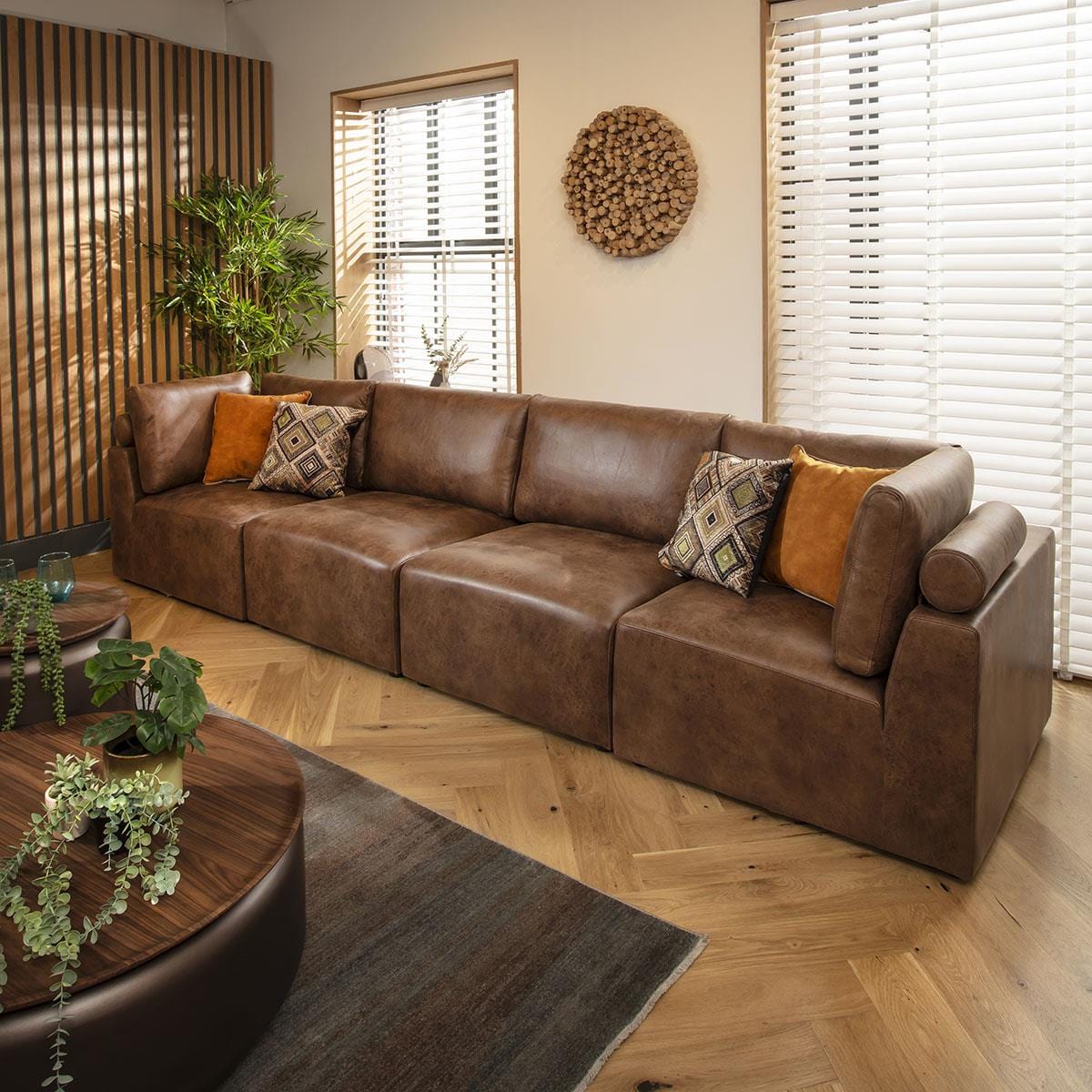 Martha 4 Seater Modular Sofa Antique Brown 348x92cm 16