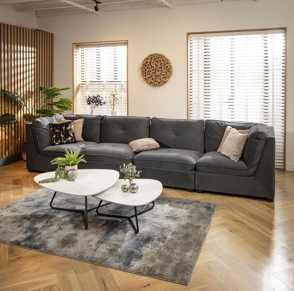 Anni 4 Seater Modular Sofa Grey Velvet 366x96cm 16