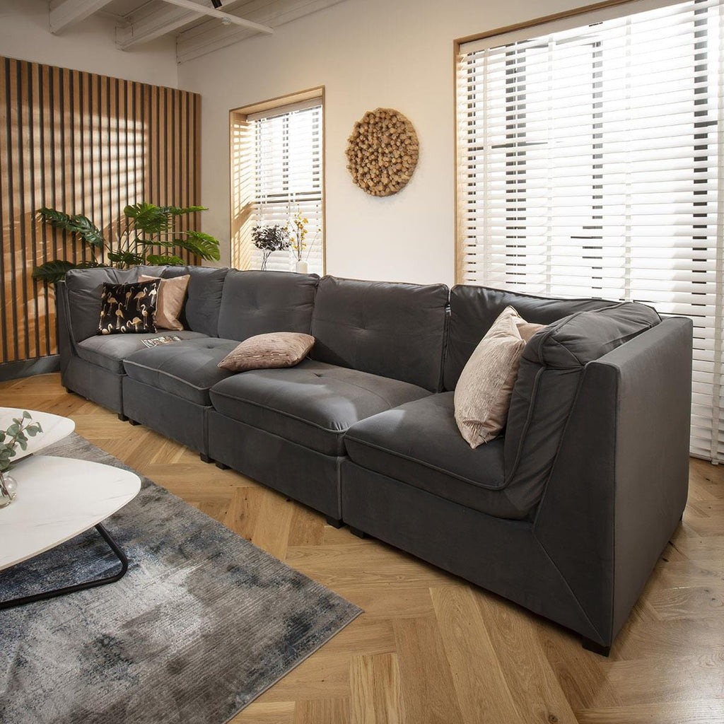 Anni 4 Seater Modular Sofa Grey Velvet 366x96cm 16
