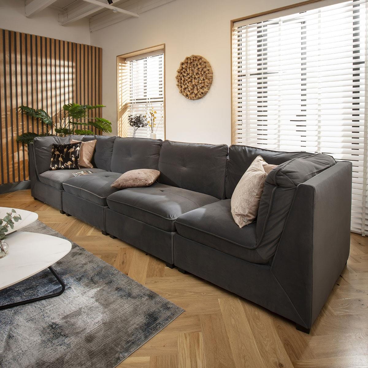 Anni 4 Seater Modular Sofa Grey Velvet 366x96cm 16