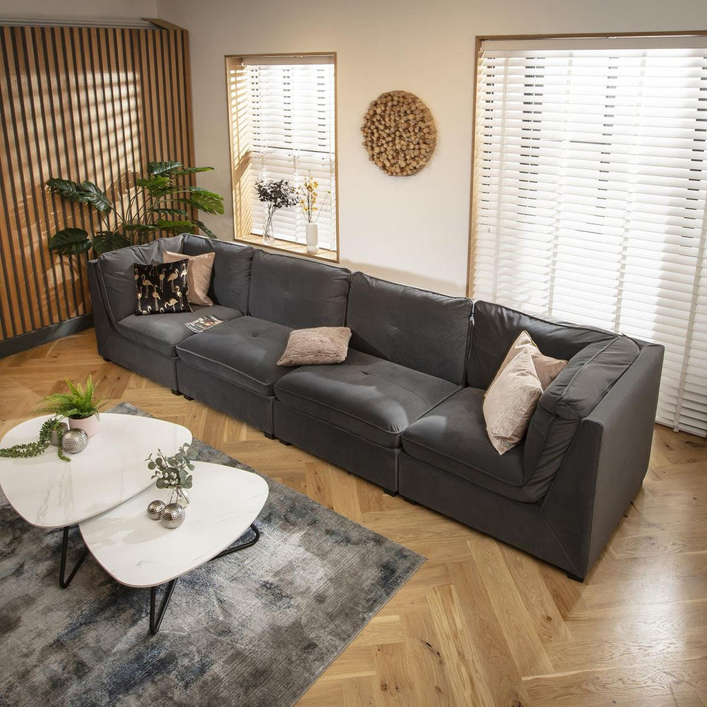 Anni 4 Seater Modular Sofa Grey Velvet 366x96cm 16