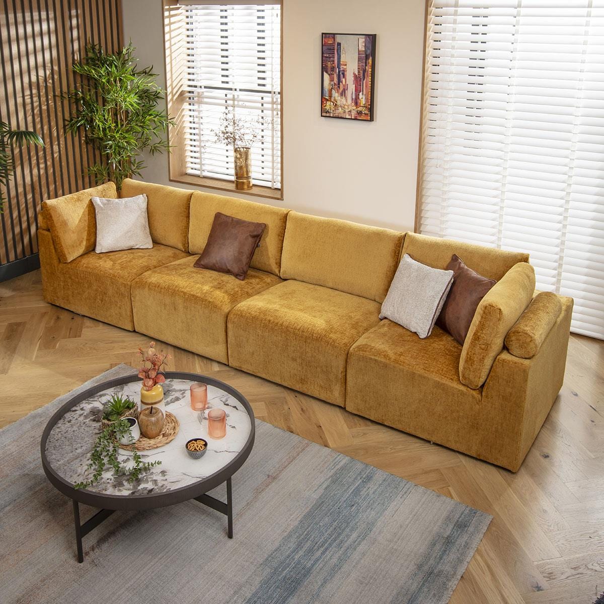 Martha 4 Seater Modular Sofa Mustard Chenille 348x92cm 16