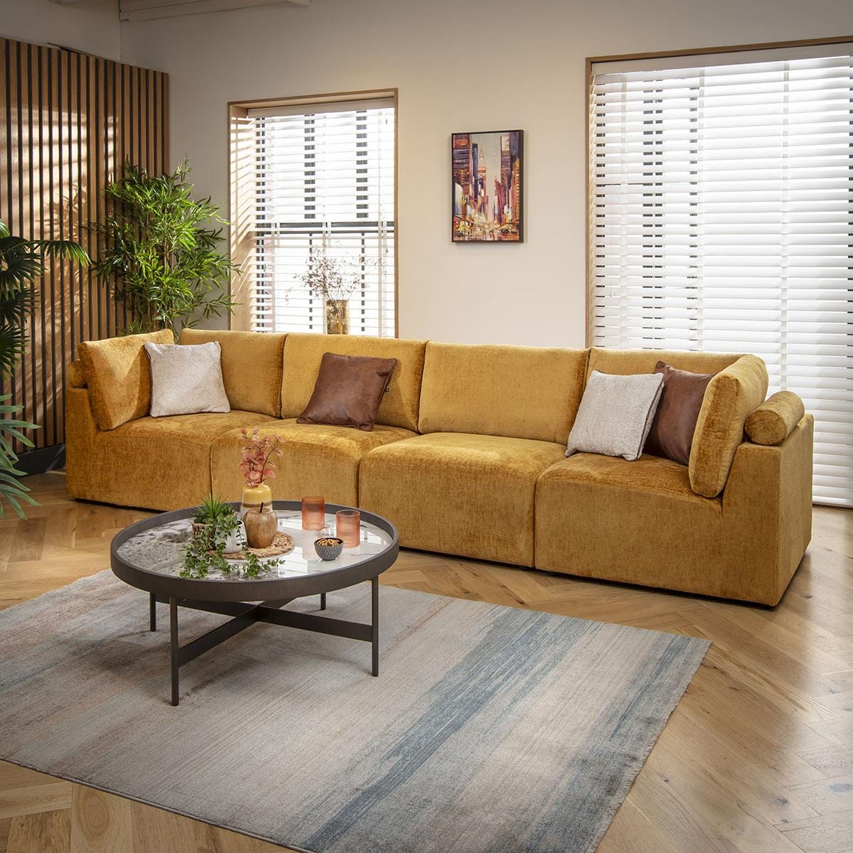 Martha 4 Seater Modular Sofa Mustard Chenille 348x92cm 16