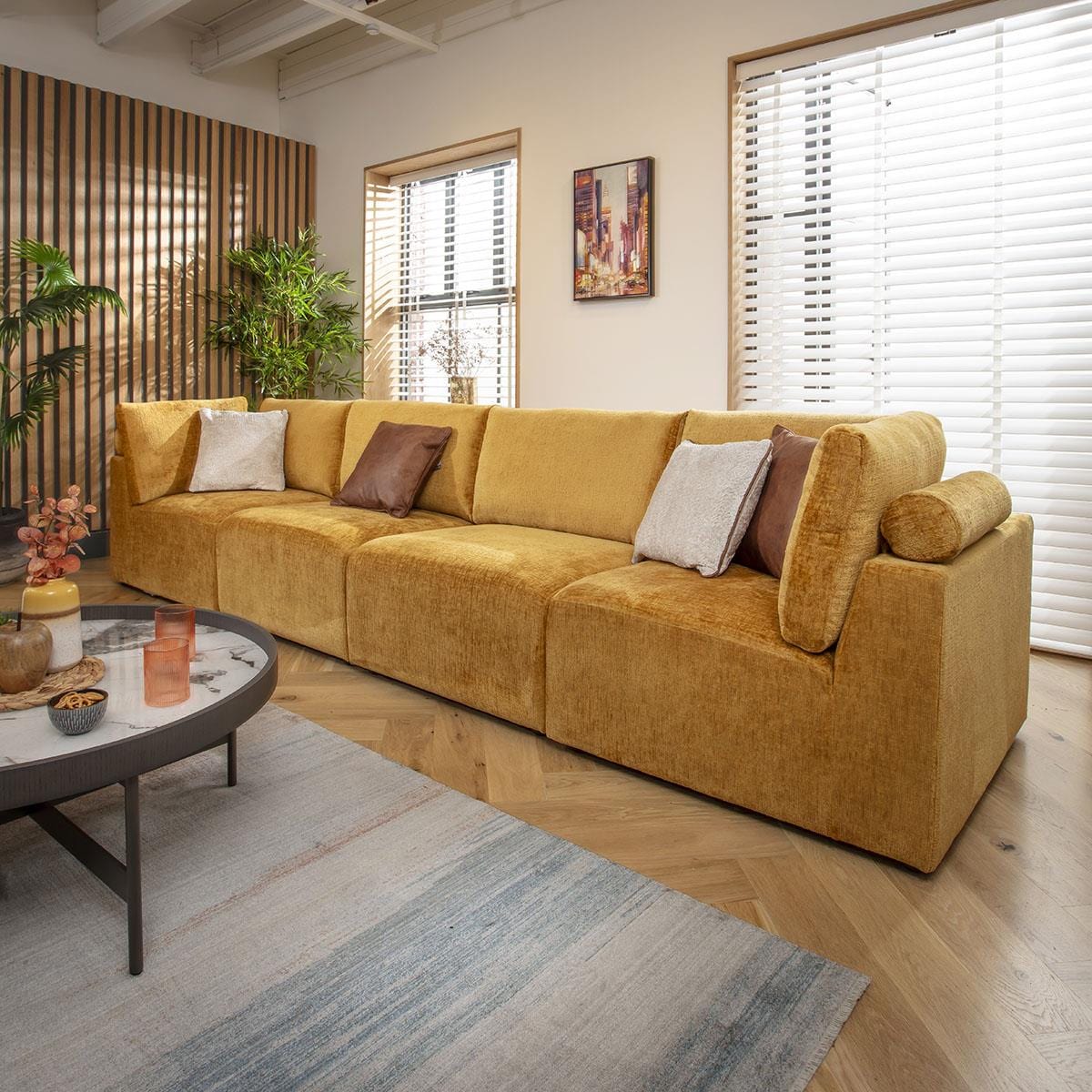 Martha 4 Seater Modular Sofa Mustard Chenille 348x92cm 16
