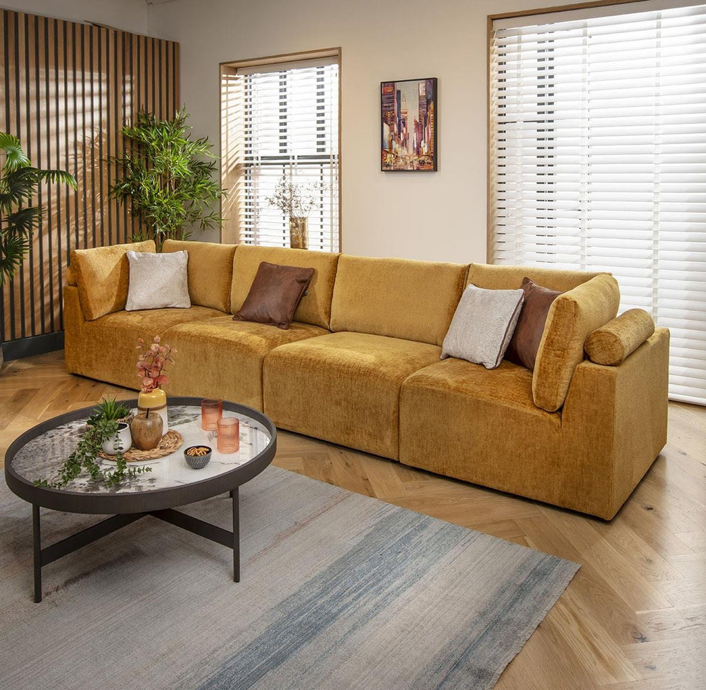 Martha 4 Seater Modular Sofa Mustard Chenille 348x92cm 16