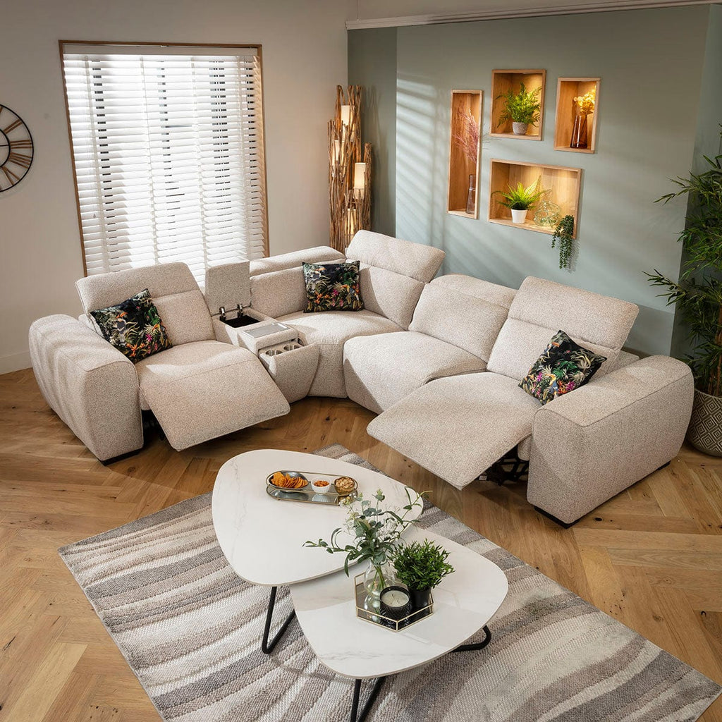 Lola Modern 4 Seater Recliner Corner Sofa & Console Beige 296x253cm 5C1