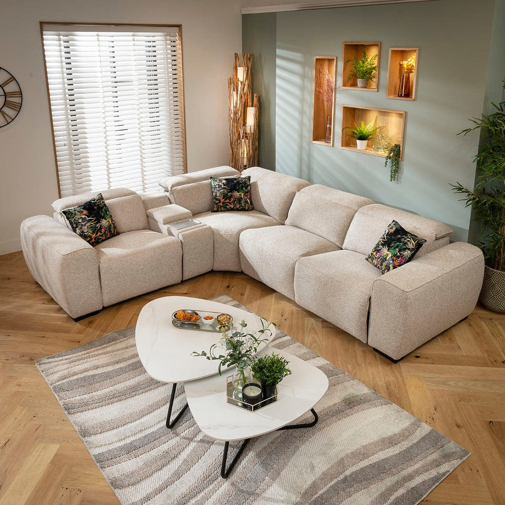Lola Modern 4 Seater Recliner Corner Sofa & Console Beige 296x253cm 5C1