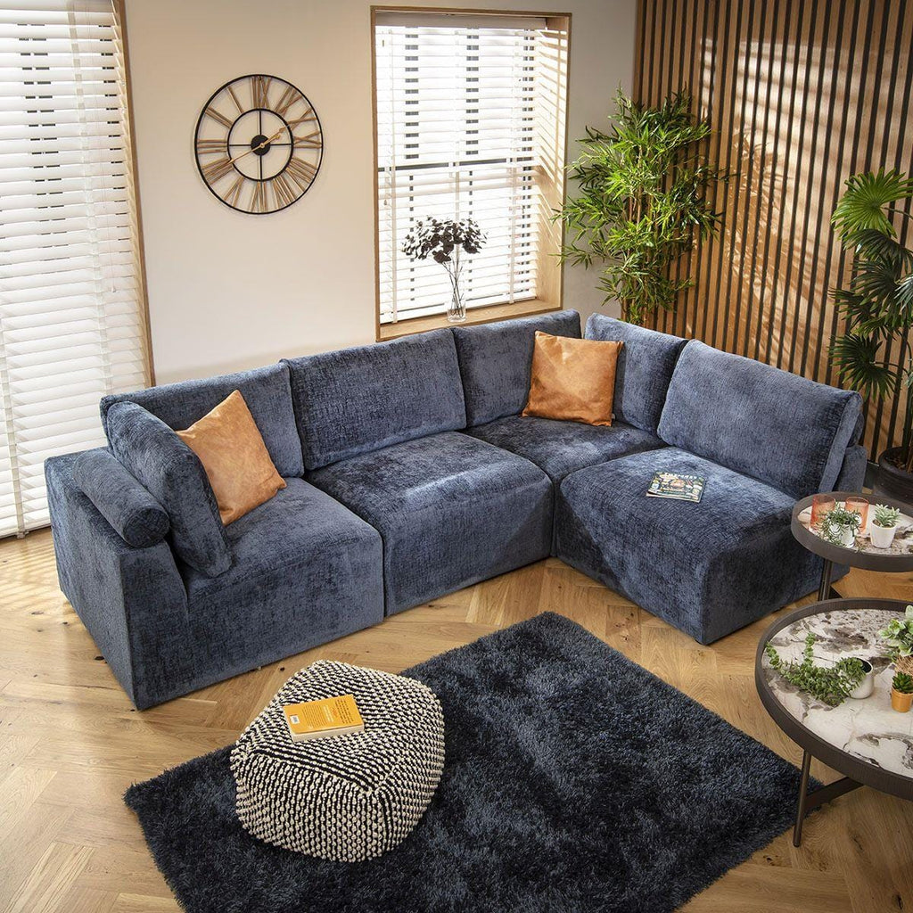 Martha 4 Seater Corner Sofa Blue Chenille 266x174cm 12L