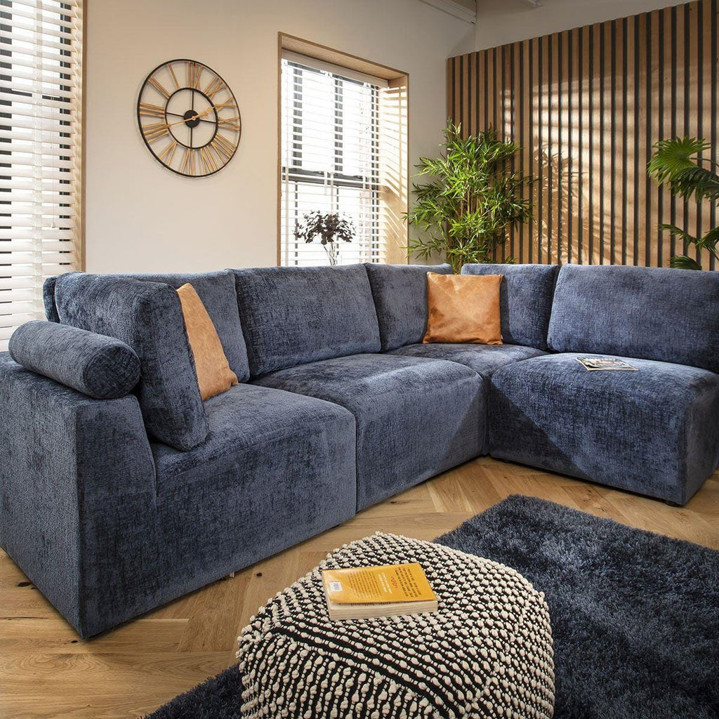 Martha 4 Seater Corner Sofa Blue Chenille 266x174cm 12L