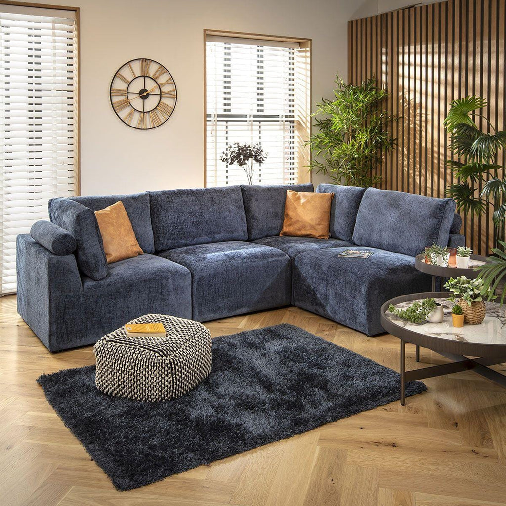 Martha 4 Seater Corner Sofa Blue Chenille 266x174cm 12L