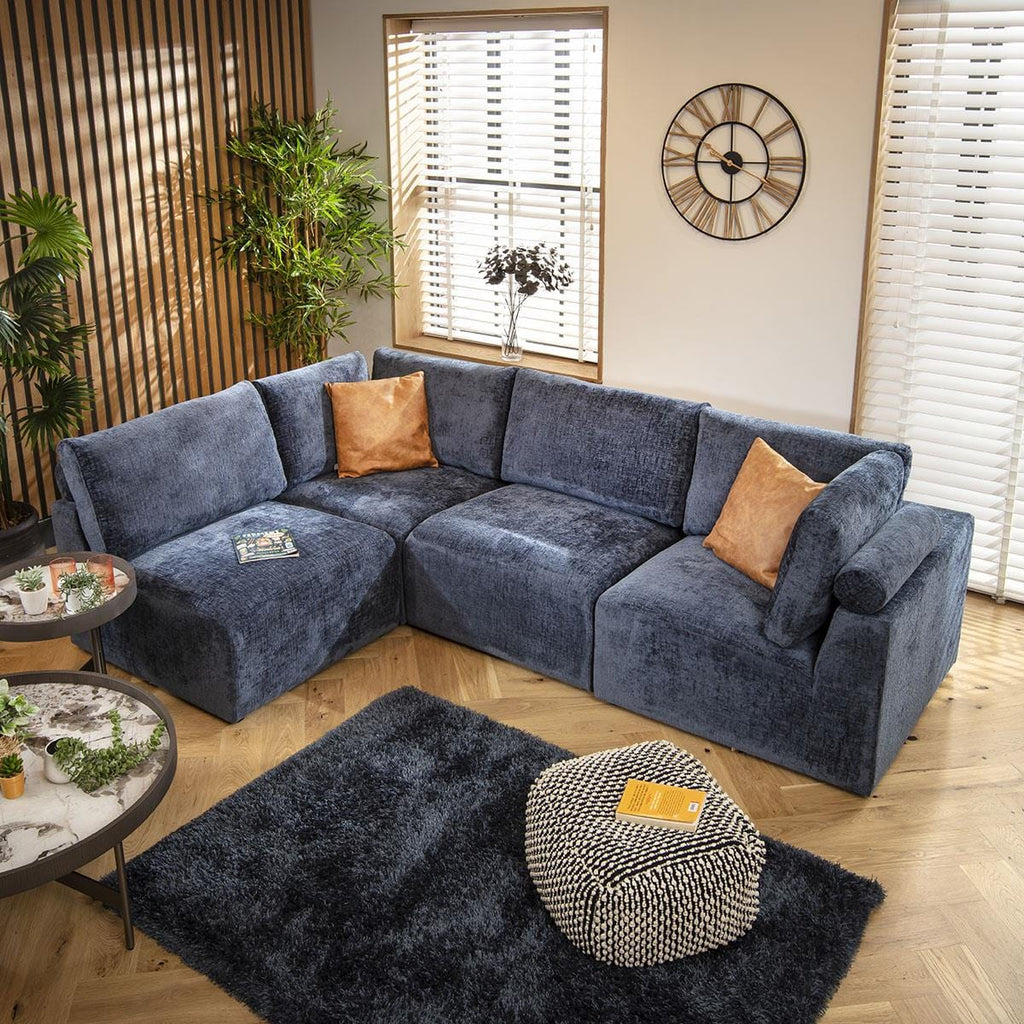 Martha 4 Seater Corner Sofa Blue Chenille 266x174cm 12R