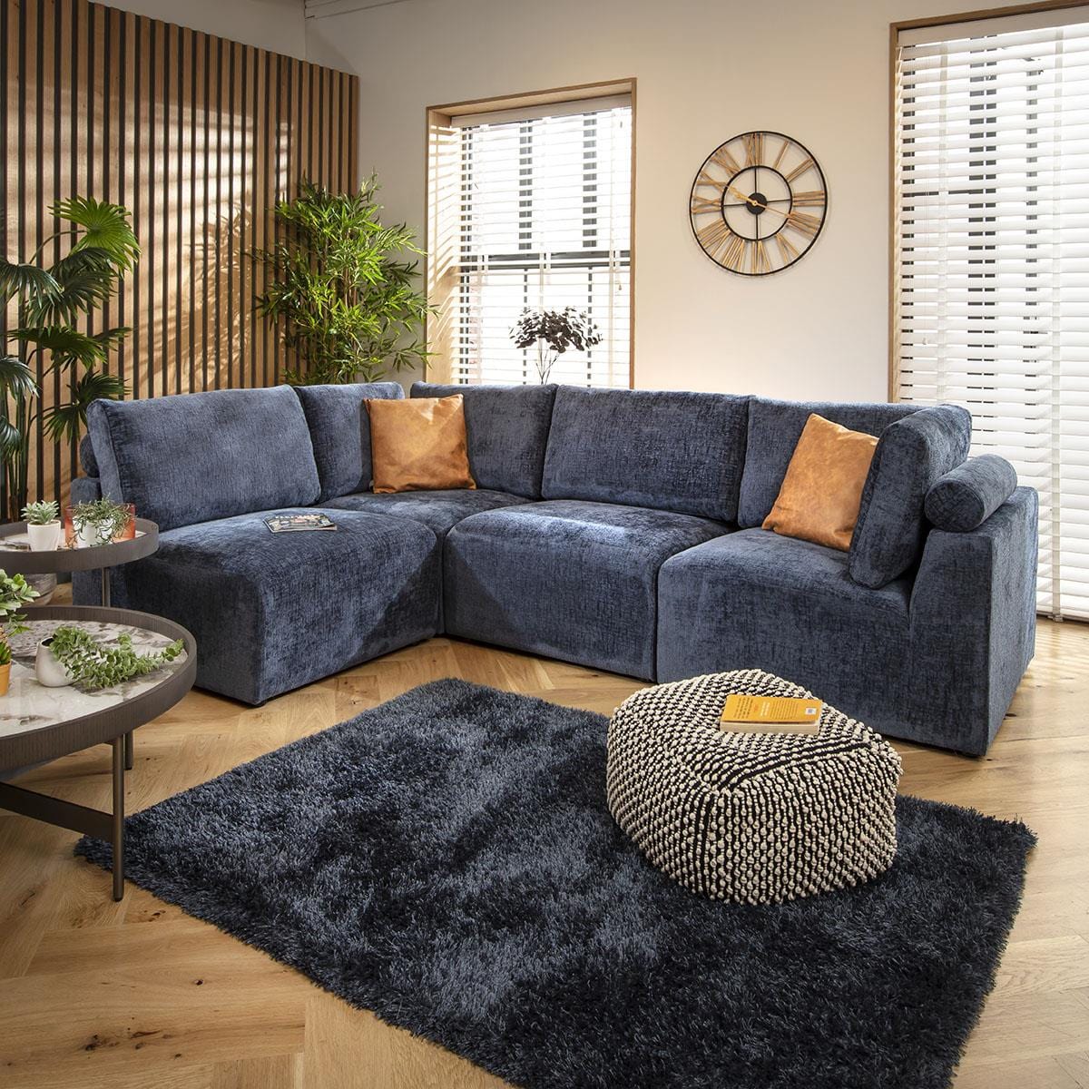 Martha 4 Seater Corner Sofa Blue Chenille 266x174cm 12R
